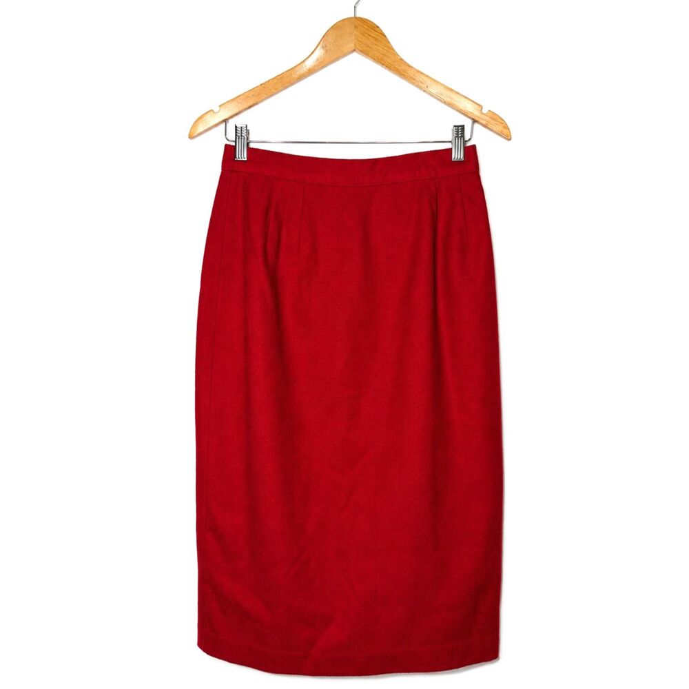 Vintage Sag Harbor 100% Wool Red Midi Skirt Lined Career Classic